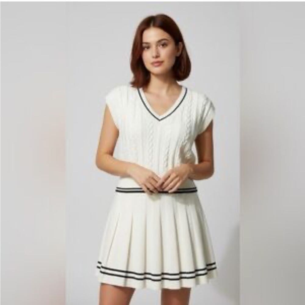 Sincerely Jules White Knit Pleated Tennis Skort Skirt Womens Large Varsity NWT - Picture 2 of 11